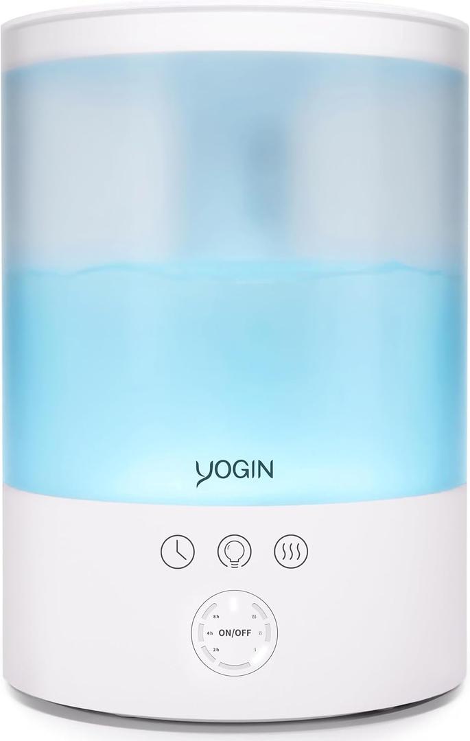 YOGIN Humidifiers for Bedroom Large room, Top fill 2.5L Ultrasonic cool mist Humidifiers for Baby Nursery and Plants, Up to 24 Hours, 24db Quiet, Night Light, Auto Shut Off, Easy Clean Humidifier