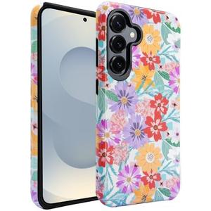 J.west for Samsung Galaxy S25 Case 6.2 inch Heavy Duty Slim Rugged Shockproof Cute Pink Floral Print Hybrid Dual Layer Aesthetic Garden Flowers Cover for Girls Women Protective Phone Cases
