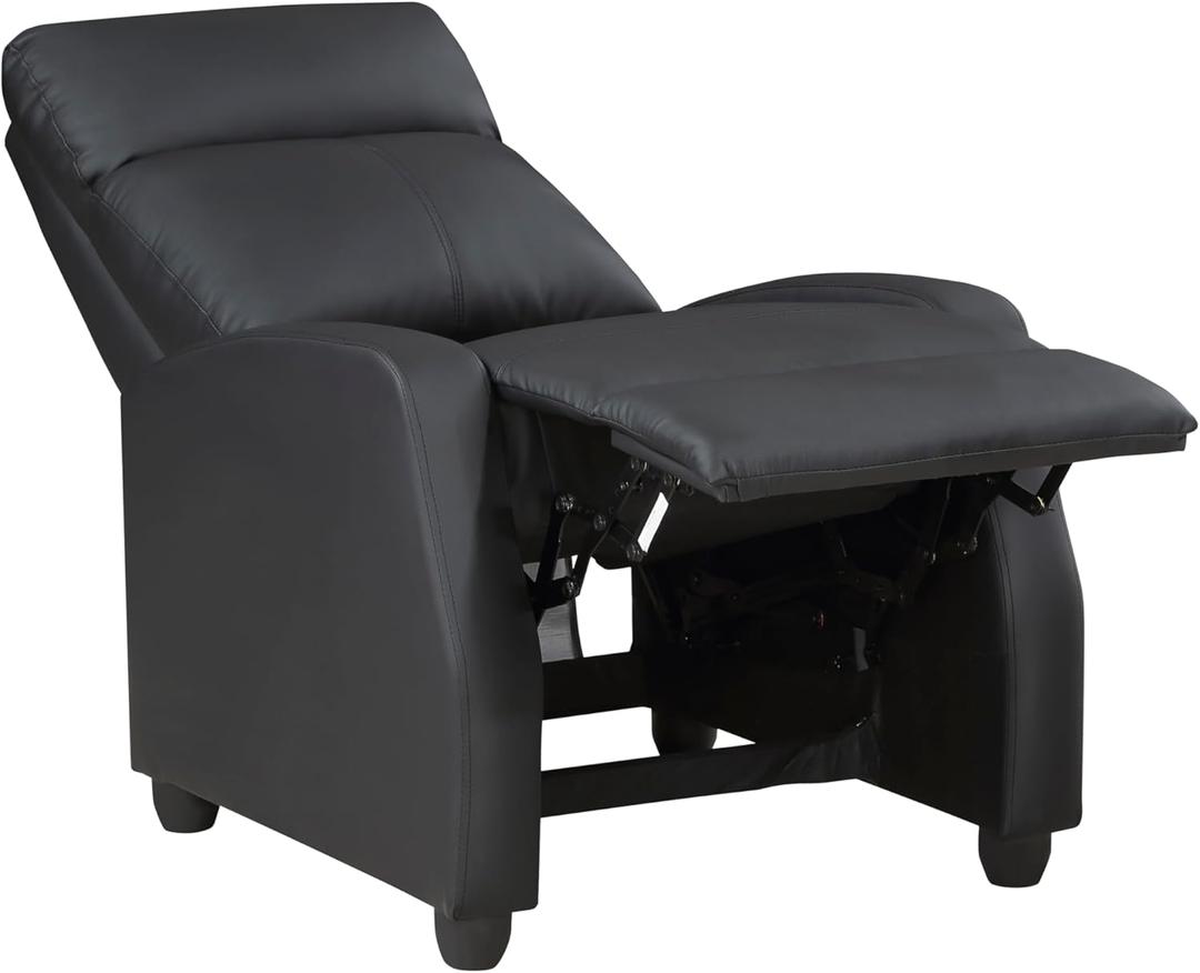 Lexicon Barbal 27" W Faux Leather Push Back Recliner Chair, Black