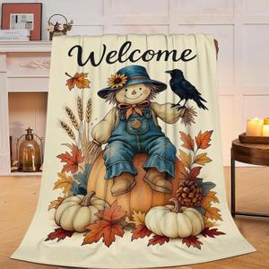 Fall Pumkin Blanket Farmhouse Autumn Harvest Throw Blanket Fall Scarecrow Soft Cozy Fleece Fuzzy Stuff Plush Flannel Gifts for Girls Women Boys Kids Adults 40''x50''