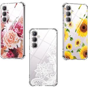 (3-Pack) for Samsung Galaxy A05S Case, Soft Clear TPU [Scratch-Resistant] Drop Silicone Bumper Protection Shockproof Phone Case Cover for Samsung Galaxy A05S, Flower