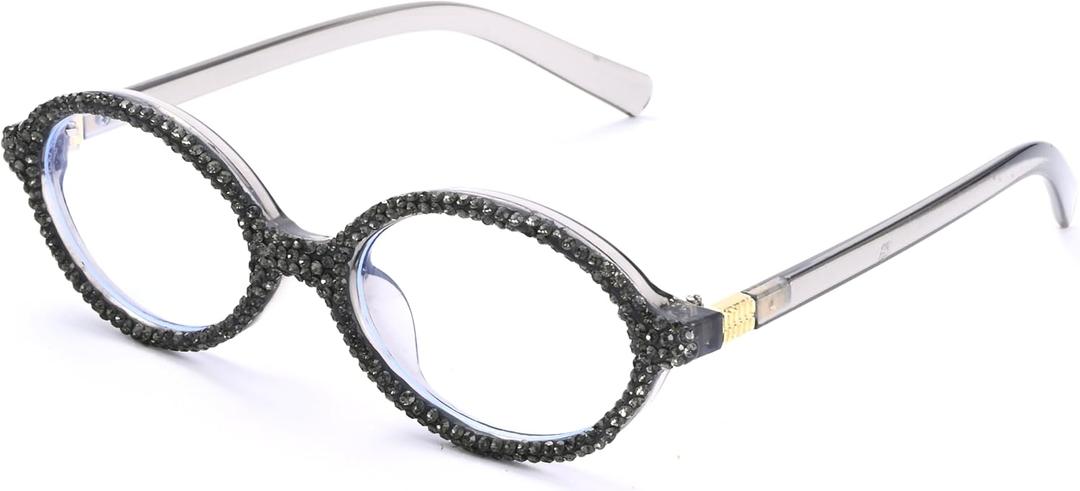 ICARA Fashion Rhinestone bling Reading Glasses for Women Retro Oval Reader Trendy Diamond Party Magnifying Glasses