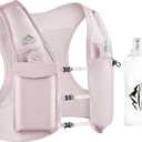 Running Vest for Women Men, USA Original Patent, Adjustable Chest Straps Running Hydration Vest with 500ml Soft Flask, Lightweight Breathable Reflective Running Vest for Marathon (Medium-Large, Pink)