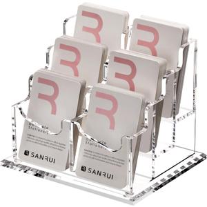 SANRUI Vertical Business Card Holder for DeskClear Acrylic Business Card Display Stand6 Slots 3 Tier Holds 300 Cards
