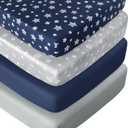 Crib Sheets for Boys or Girls 4 Pack, Fitted Crib Sheet for Standard Size Crib and Toddler Mattresses, Soft and Breathable Material, Navy (52"X28")