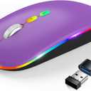 HOTLIFE Wireless Bluetooth Mouse, Slim Rechargeable LED Mouse, 2.4G Portable USB Optical Mouse with Type C Adapter, Purple