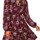 PRETTYGARDEN Women's Fall Boho Dresses 2026 Floral Long Sleeve V Neck Mini Flowy Wedding Guest Dress Trendy Vacation Outfits (M)