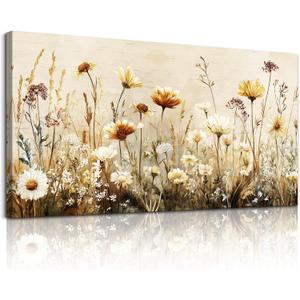 hyidecorart Large Nature Floral Botanical Farmhouse Wall Decor Wall Art for Living Room Elegant Flowers Canvas Prints Painting Pictures for Bedroom Bathroom Home Office Wall Decoration, 48"L x 24"W