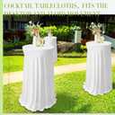 4 x Tegeme 4 Packs Round Spandex Cocktail Tablecloths with Skirt 32 x 43 Inch Cocktail Round Table Cover Spandex Stretch Square Tablecloth Skirt for Table Bar Wedding Party Banquet (White)