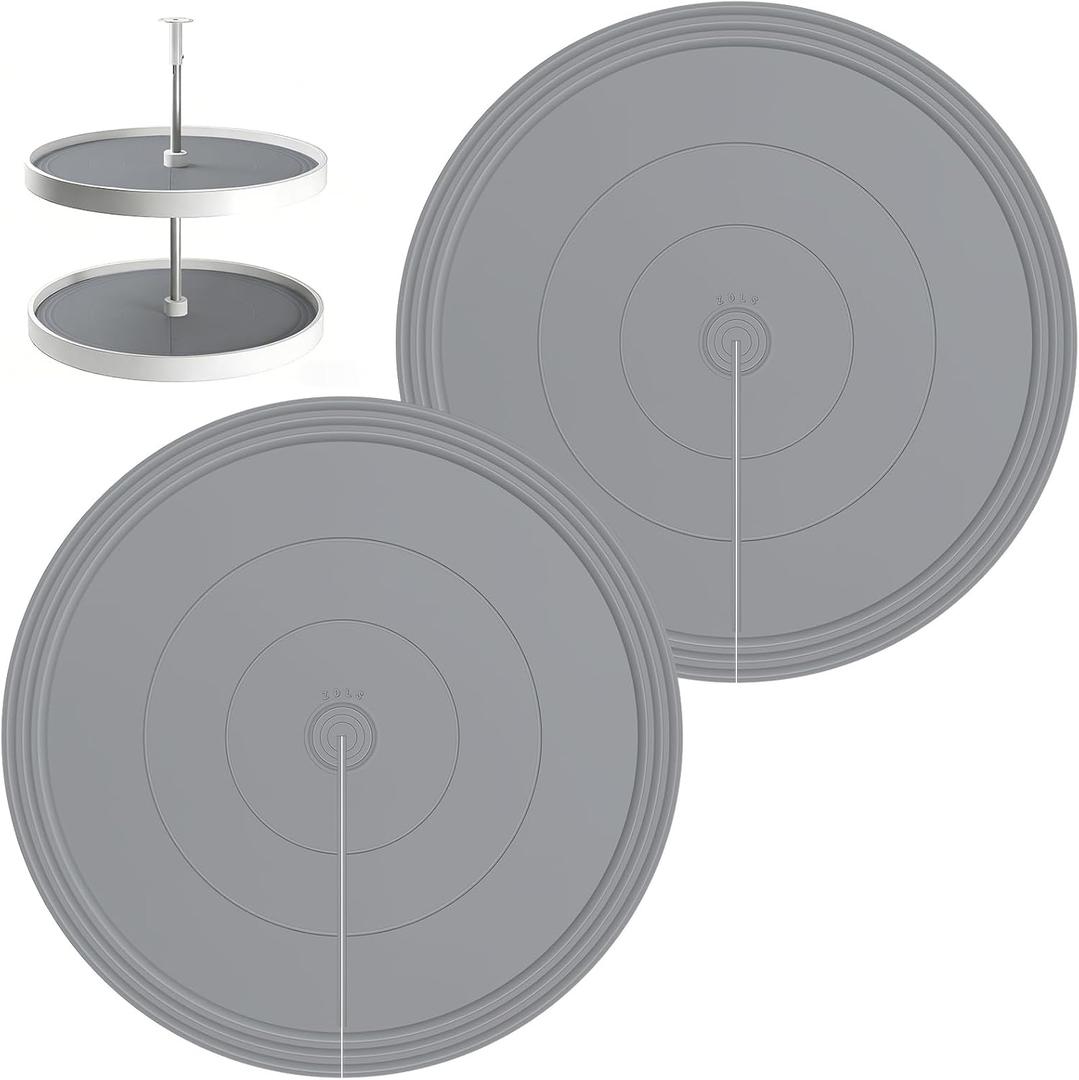 Lazy Susan Shelf Liner,Lazy Susan Liners for Kitchen Cabinet,Heat-Resistant, Non-Slip, and Easy-to-Clean Silicone Mats 2PCS
