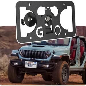 No Drill License Plate Holder Compatible with Jeep Wrangler 2013-2025/ Wrangler 4xe 2021-2025 Front Grille License Plate Mount Bumper Bracket Holder Car Tag Frame Anti-Theft Adapter Accessories