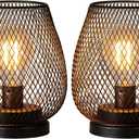 NEEDOMO 2 Pack Battery Operated Lamp Outdoor Table Lantern, LED Table Lantern with Timer Mode, Vintage Decorative Lights Cordless Lamp Indoor Outdoor Patio Bedroom Living Room with LED Bulb