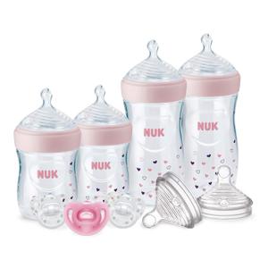NUK Simply Natural Baby Bottles with SafeTemp Gift Set (9 Piece Set, Pink)