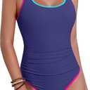 Blooming Jelly Womens Tummy Control Bathing Suit Modest One Piece Swimsuits Slimming Scoop Neck Neon 2026 Swim Suit (Medium, Dark Blue)