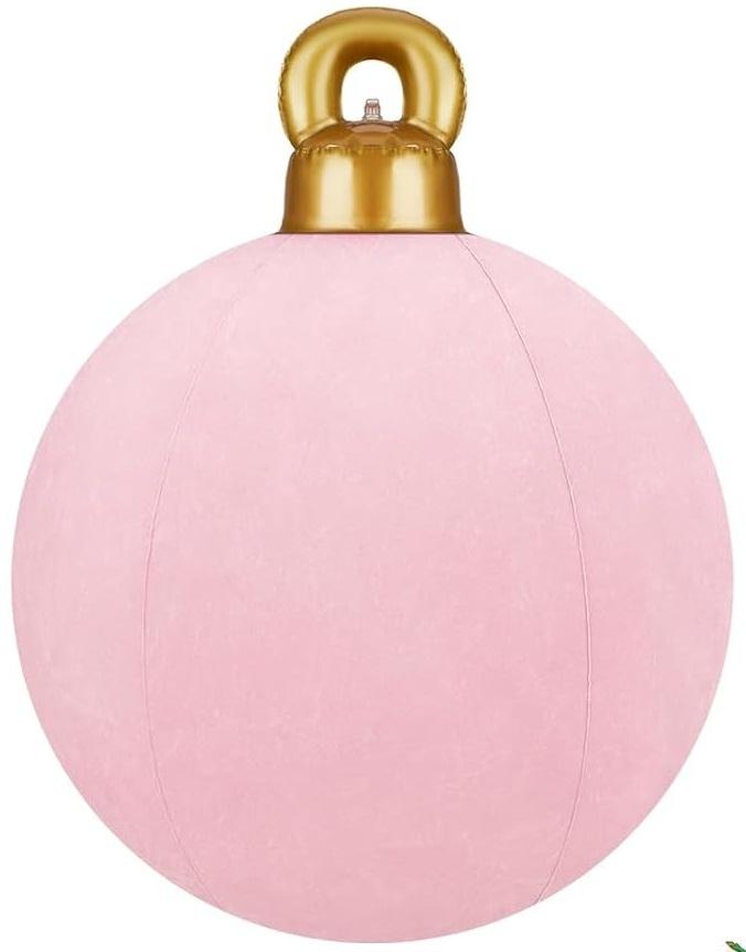 Jetec 1Pc 32 Inch Giant Velvet Christmas Inflatable Balls Ornament Flocked Xmas PVC Inflatable Flocked Ball Ornaments for Christmas Holiday Outdoor Blow up Yard Decor(Pink)