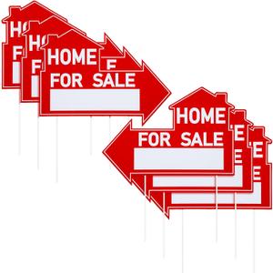 Threehoney 6 Pcs Home for Sale Signs with Stakes 12 x 16 Inch Double Sided House Directionals for Sale by Owner Directional Arrow Real Estate Signs for Real Estate Lawn Garden Yard