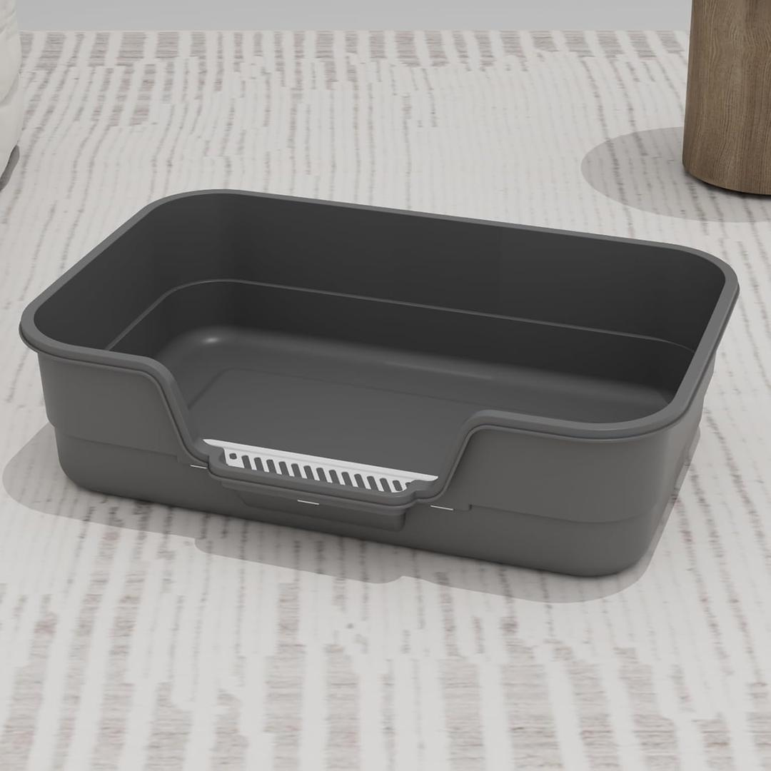 Extea Large Cat Litter Box with High Sides,Cat Boxes for Indoor Cats,Cat Litter Pan for Kitty,Litter Box with Low Entry,Easy to Clean,Anti-Splashing,23.6" x15.7" x6.2" (Grey)