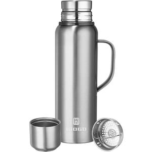 Insulated Vacuum Thermo Bottle 750ml/25.4oz with Cup Stainless Steel Coffee Bottles for Hot and Cold Drink Water Flask.(Silver, with Handle, 750ml)
