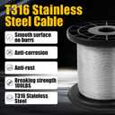 316 Stainless Steel Cable, 600FT 1/32IN Wire Rope, 7x7 Strand with 150Pcs Aluminum Sleeves Stops, Cable Wire Rope for String Lights Hanging, Clotheslines, Trellis Wires