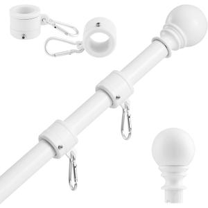 Flag Pole for House-6ft, Flag Pole kit Tangle Free Metal Flagpole Kit for American Flag (Without Flag) Outside House, Porch, Yard (White), with Two small handheld American flags