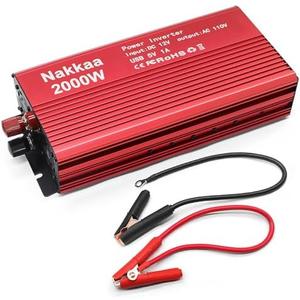 Nakkaa Rated 2000W Peak 5000W Power Inverter DC Input 12V to AC Output 110V/60HZ with Dual Sockets and USB Output 5A/1.5-2.1A