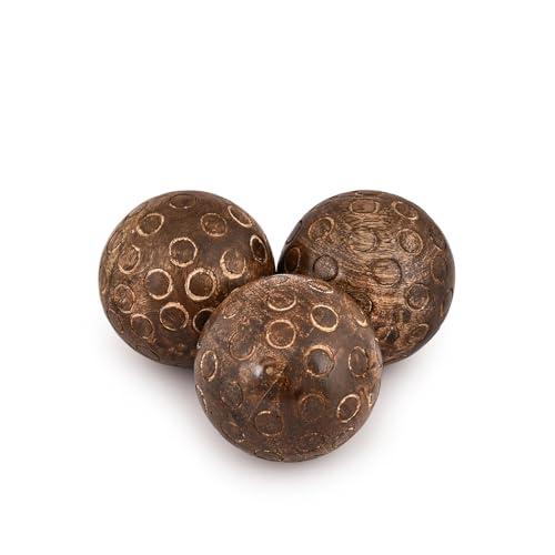 BHAVATU Decorative Balls Mango Wood Round Balls Set of 3 Individual Use Ideal for Use in Living, Dining Room Home Décor (3" x 3" x 3"), (Set of 3)