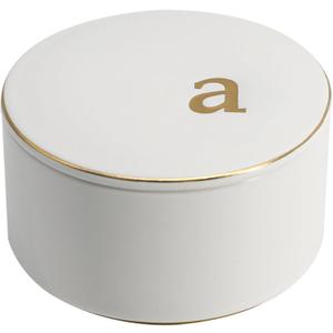 COLLECTIVE HOME - Ceramic Jewelry Box, Elegant Embossed Jewelry Holder, Trinket Organizer with Gold Monogram Lid, Storage for Ring Necklace Bracelet Earrings, Rings and Accessories (a)