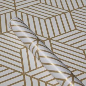 JLHOUSE Vinyl Modern Stick and Peel Wallpaper Hexagon- self Adhesive Wallpaper Gold Removable Wall -Paper for Kitchen Bedroom Living Room Walls -17.7inch x 118inch/Roll