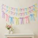3 Pcs Pastel Bow Garland Banner Pre Strung Satin Ribbon Hanging Party Bow Garland Decoration for Easter Birthday Bachelorette Bridal Showers Engagement Wedding Party Supplies