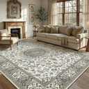 9x12 Area Rugs for Living Room: Washable Rug Vintage Floral Large Rugs for Bedroom Non Slip Soft Low Pile Carpet for Dining Room Office(Beige Brown)