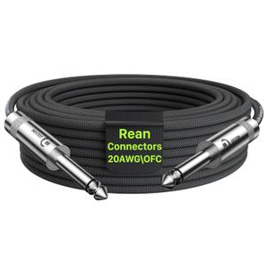 50 ft Guitar Cable, 20AWG 99.99% OFC - A Must for Long Instrument Cable, Nylon Braided Anti-Kinking Kevlar-Reinforced 1/4 TS Cord, Neutrik REAN Connector, Shielded Bass Cord for Fender Electric Guitar