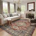 Lahome Oriental Washable Rugs 8x10, Non-Slip Soft 8x10 Rugs for Living Room Bedroom, Stain Resistant Ultra-Thin Vintage Accent Carpet for Dining Room Office Eleanor, Brick Red