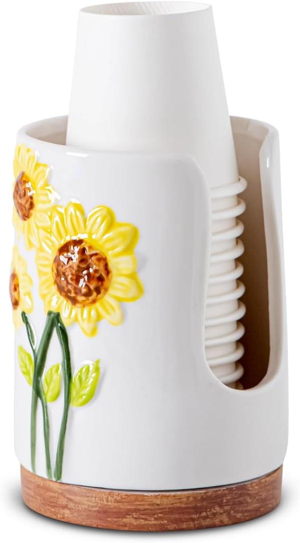 Sunflower Bathroom Cup Dispenser 3 Oz Ceramic Bathroom Cup Holder Paper Cup Holder For Bathroom Mouthwash Cup DispenserNo Paper Cup