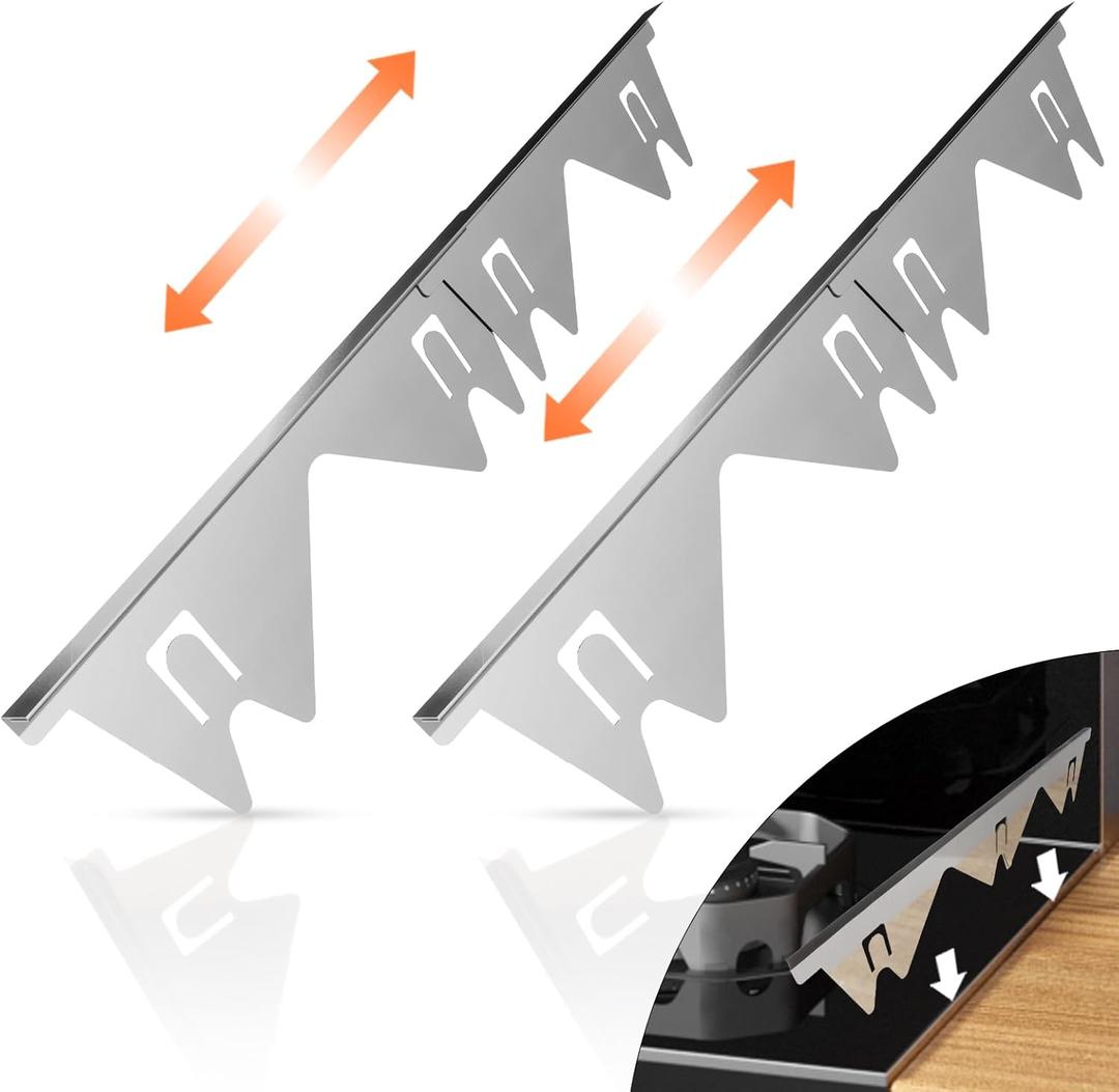 Stainless Steel Stove Gap Covers (2PCS), Stove Gap Filler, Stove Guard for Kitchen Oven Counter Side Gap, Range Trim Kit, Easy Clean and Heat Resistant, Adjustable Length 13.8" to 27.5"
