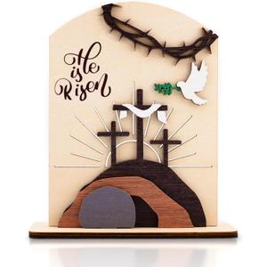 He is Risen Easter Resurrection Decor - Easter Decorations for Home - Empty Tomb Religious Resurrection Set Decoration for Table, Desk, Home