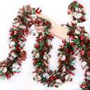 Christmas Garland Xmas Decorations 33 FT Red Green Christmas Tinsel Garland with Snowman Ornaments, Metallic Christmas Tree Garland Indoor Outdoor for Home Mantle Xmas Party Holiday Decor Gifts