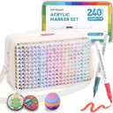 languo 240 Colors Acrylic Paint Markers, Soft Brush Tip Marker Pens Set with Marker Bag, Acrylic Paint Pens for Fabric, Wood, Stone, Canvas, Glass, Egg, Rock Painting, DIY Crafts and Art Supplies
