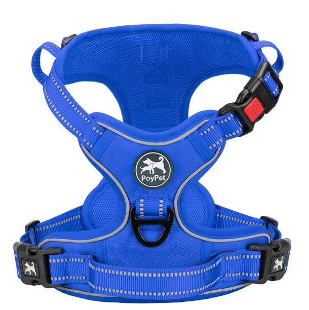 PoyPet No Pull Dog Harness, No Choke Front Lead Dog Reflective Harness, Adjustable Soft Padded Pet Vest with Easy Control Handle for Dogs (Blue,S)