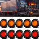 10 Pack (5 Amber + 5 Red) 2" Round LED Side Marker Light, Super Bright 12-24V Grommet Flush Mount 4 LED Clearance Lights W/ Rubber Gaskets for Trucks Trailers RV Camper, DOT Approved, IP67 Waterproof