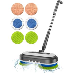 Cordless Electric Mop, Electric Spin Floor Mop with LED Headlights & Water Sprayer, Long-Lasting Battery, Large 290ml Tank, Self-Propelled Floor Cleaner with Adjustable Tube for All Floors (White)