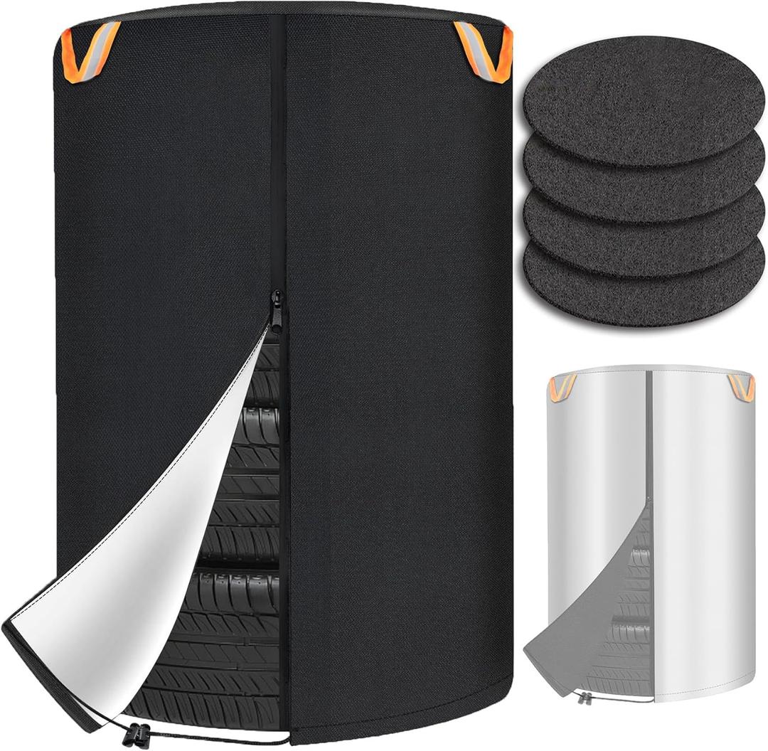 Tire Cover for Storage, Dual-Sided Use, 420D Waterproof Tire Storage Bag with 4 Felt Pads, Waterproof Zipper, Reflective Handles, UV Protection, Dirt-Resistant for Indoor & Outdoor Use M (M(28.7*43.3in))