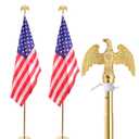 Hooomyai 2 Pack 8FT Indoor Flagpole Kit, Deluxe Gold Eagle Topper Sectional Flag Pole with Base Stand, Premium Aluminum Pole Heavy Duty Flag Pole with 3x5Ft US Flag for Schools, Office, Hall