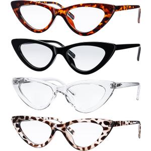 Yogo Vision Reading Glasses Blue Light Blocking Cat Eye Eyeglasses Computer Readers Anti Eyestrain for Women 4 Pk (Black, Brown Havana, Grey Leopard, Crystal)