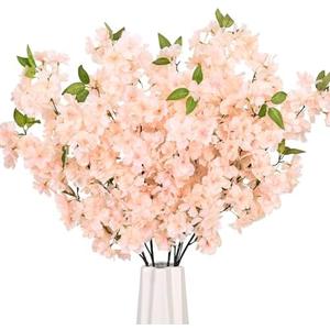 Champagne Faux Cherry Blossom Branches, Artificial Cherry Blossom Stems Cherry Blossom Flowers Vase Arrangements for Wedding Home Party Kitchen Decor