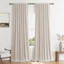 Guken Sand Linen Blackout Curtains 102 Inch Length 2 Panels Set for Living Room Bedroom Back Tab Thermal Insulated 100% Black Out Linen Drapes Room Darkening Window Curtains 102 Inches Long
