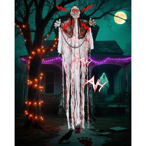 Joomer Animated Halloween Decorations, Life-Size Animatronic Hanging Ghost Scary, Faceless Grim Reaper Swing White Robe with Creepy Sound and Light for Indoor Outdoor Horror Decor