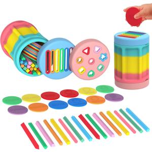 Color Sorting Game for Toddlers, Silicone Shape Matching Set with 2 Lids, 12 Color Discs & 16 Shape Sticks, Montessori Activity for Fine Motor Skills and Early Learning