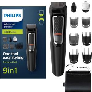 Philips Norelco Multigroom All-in-One Trimmer with 13 Pieces All-in-one Trimmer 9-in-1 MG3740 (Chrome/Black)