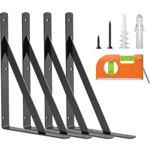 LuckIn 12 Inch Heavy Duty Shelf Bracket, Wall Shelf Brackets, 90 Degree Bracket, 250 LBS Max Load, Mounting Hardware Include, Black, 12-Pack