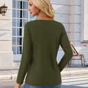YUCOLEN Long Sleeve Shirts for Women V Neck Casual Tops Loose Fit Soft Basic Tee Business Blouses Fall Fashion Clothes (Green, L)